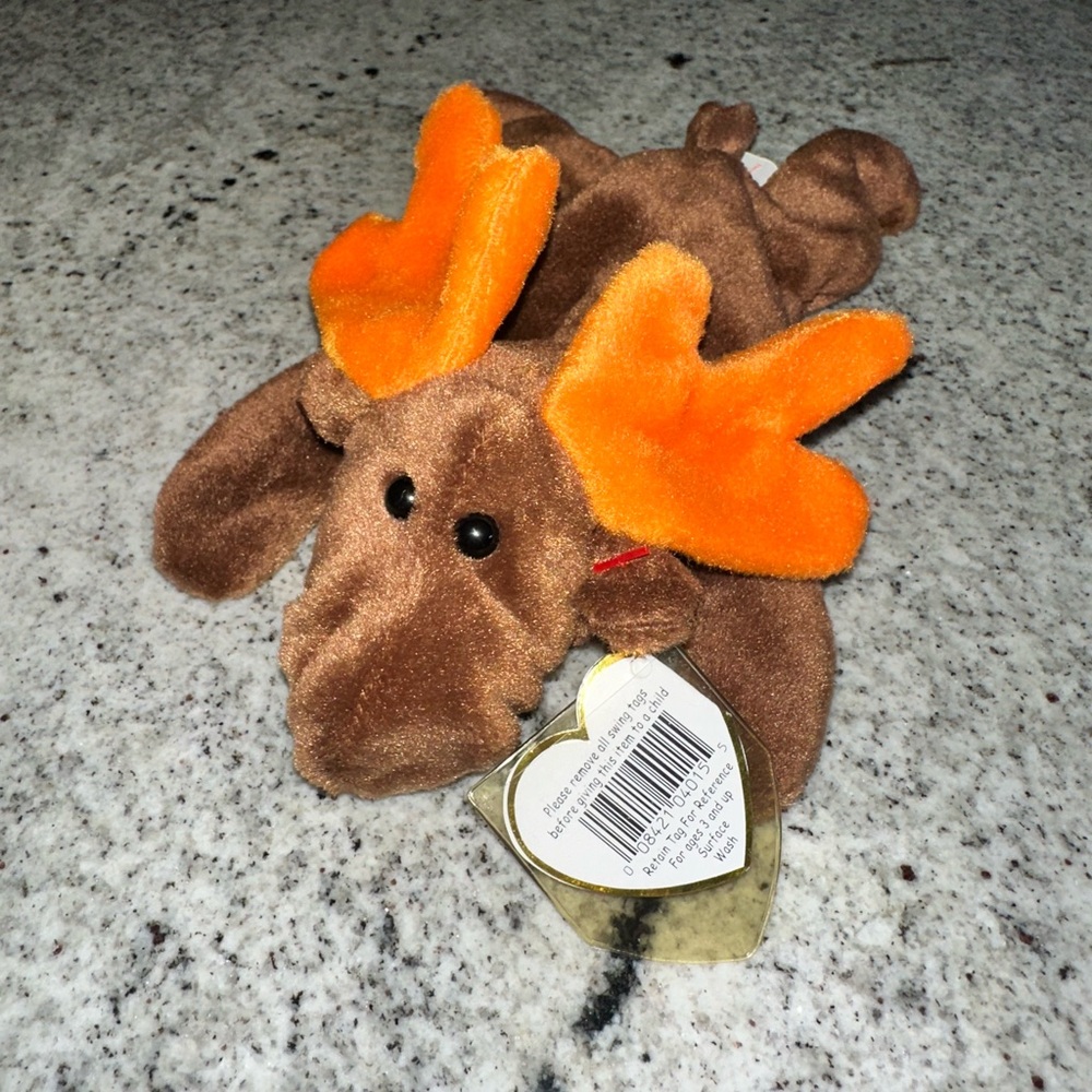 Ty Chocolate Plush Moose with Orange Antlers